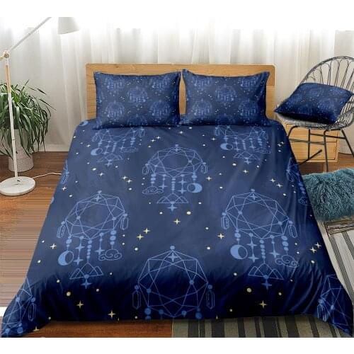 Dreamcatcher Bedding Set Blue Duvet Cover Set Gold Stars Bed Linen Kids Teens Bedclothes Blue Dreamcatcher Home Textile
