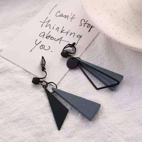 Korean Personality Fashion Triangle Geometric Clip on Earrings Without Piercing Retro Female Tassel Long Women Ear Clips Jewelry