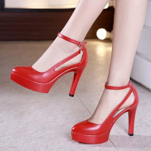 Red catwalk high-heeled shoes waterproof platform model dance shoes stiletto pointed cheongsam performance stage bridesmaid