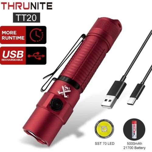 ThruNite TT20 Red Tactical Dual-Switch Flashlight 5000mAh 21700 Battery USB C Rechargeable 2526 high lumens flashlight Original