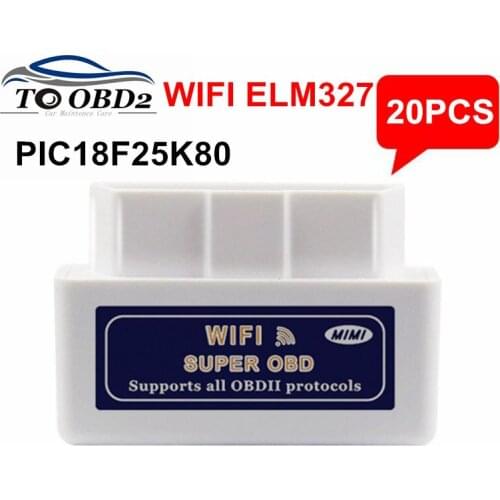Wholesale 20pcs/Lot ELM327 WIFI Hardware V1.5 PIC18F25K80 4mHZ WIFI Chip 26mHz Stable Function ELM 327 Wireless Wi-Fi OBD2 SCAN
