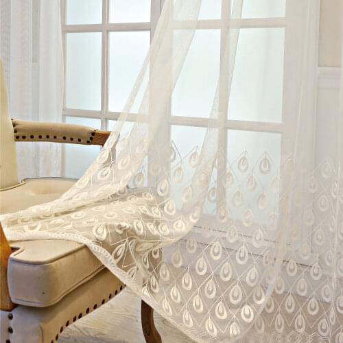 Slow Soul Peacock Opening White Embroidered Tulle Curtains For Living Room Bedroom Kitchen Sheer Drapes Modern Geometric Window