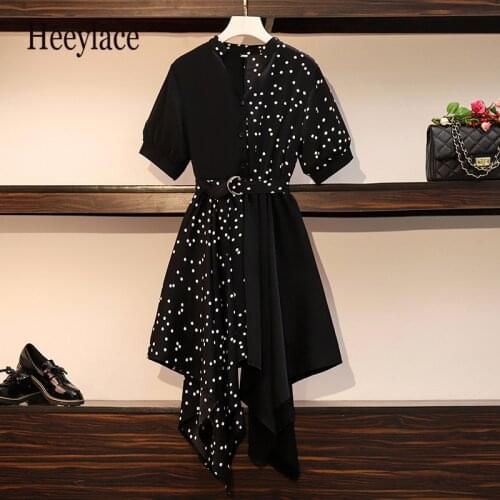Plus size women Summer irregular polka print patchwork dresses high waist elegant office ladies dress 5XL vestidos de fiesta