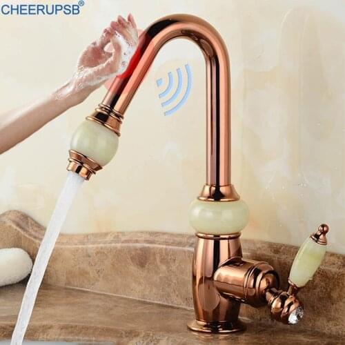 Rose Gold Touch Faucet Kitchen Pull Out Smart Sensor Tap Sink Hot Cold Water Mixer Crane Brass Antique Copper Automatic Torneira