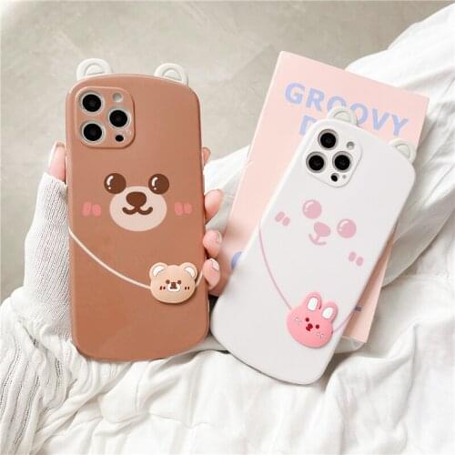 New Korea Cute Backpack Bear Rabbit Silicone Phone Case for Iphone 12 11 Pro Max Xs Xr 7 8 Plus X 3D Bear Ears Funny Soft Cover