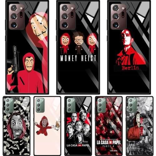 Glass Cases For Samsung Galaxy Note 20 Ultra 10 Plus Lite 5G 9 8 Back Shell Cover Silicone Capa Spain TV Money Heist House Paper