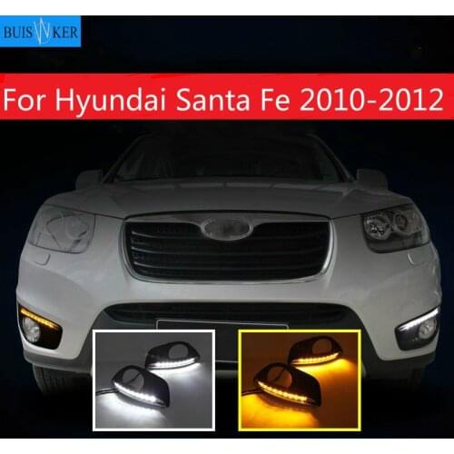 Dimmming style Relay 12v LED CAR DRL Daytime Running Lights accessories with fog lamp hole for Hyundai Santa Fe 2010 2011 2012
