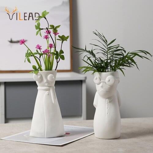 VILEAD Nordic Cute Cat Flower Vase White Ceramic Pot Home Decoration Flower Arrangement Hydroponic Office Desk Cafe Studio Decor