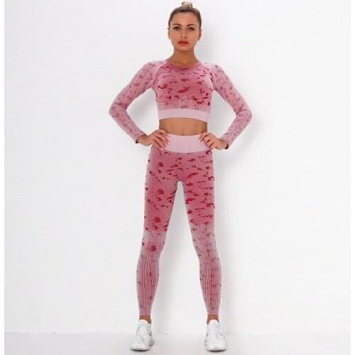 Women Seamless Sportswear Fitness Sport Suit Camouflage Yoga Leggings Tracksuit Workout Set Gym Wear Quick-Dry Running Clothing