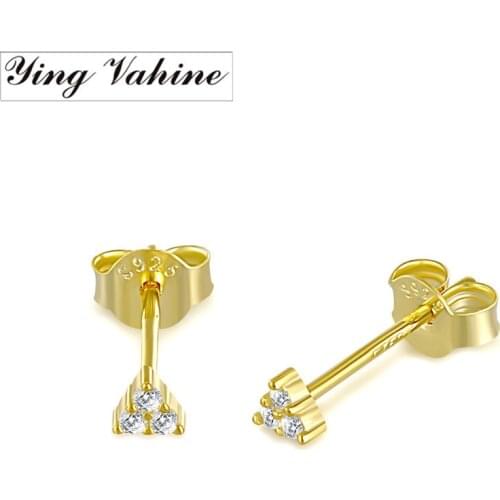 Ying Vahine 100% 925 Sterling Silver Three Small Zircons Stud Earrings for Women