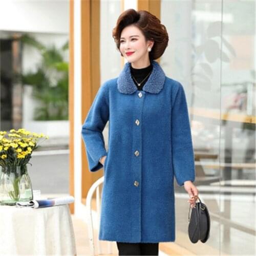 New Autumn Winter Women Elegant Faux Mink Fur Knitted Cardigan Sweater Middle-aged Female Granular Velvet Coat Size 3XL W2204