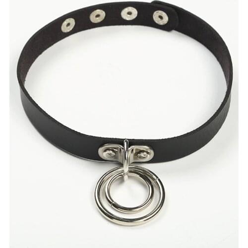 Choker Necklaces Circle Pendant Sexy Neck Collar PU Leather Restraints Cool Punk Gothic Choker Collares Festival Jewelry