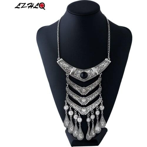 LZHLQ Fashion Bohemian Choker Collar Necklace Vintage Tassel Statement Maxi Long Waterdroplets Women Collier Female Jewelry