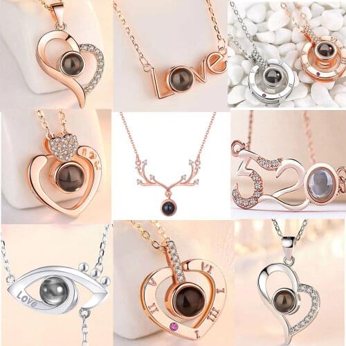 Love Memory Jewelry 100 Languages I Love You Projection Charm Necklaces Crystal Non-fading Pendant Necklace for Women Jewelry