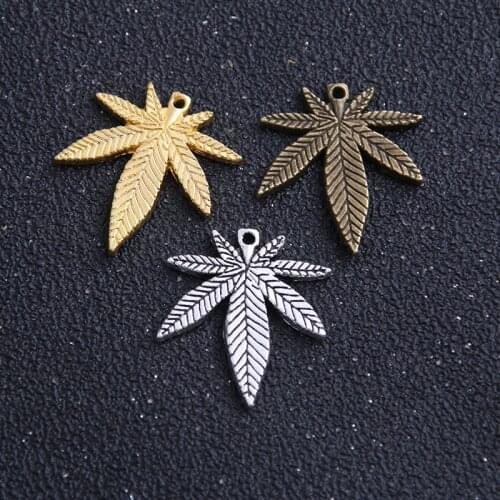 10PCS 22*25mm Metal Alloy Three Color Leaf Charms Plant Pendants for Jewelry Making DIY Handmade Craft