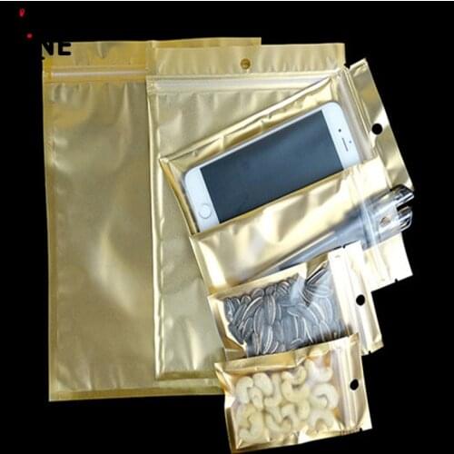 100pcs One Side Clear Plastic Ziplock Bag Gold Inlay Aluminum Foil Bag Coffee Herbal Tea Packaging Pouch Hot EDC Bag