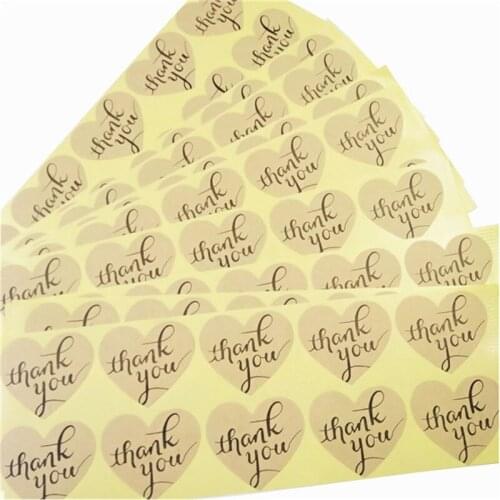 1000 Pcs/lot Kraft Paper Seal Label Sticker Heart-shaped Thank You Tag Gift Tag Wedding Party DIY Gift Packing Paper Sticker