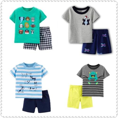 Cartoon Animal Babys Boy Tee Shirt + Pant 2pcs Clothes Suit Summer Toddler Outfit Cotton Dogs Cute Infant Pajamas Clothing 0-2Y