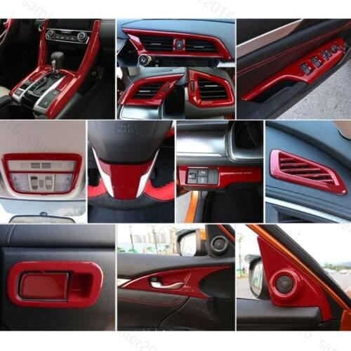 23x Red Fit For Honda Civic 16-2017 4dr Interior Gear Shift Full Dec Cover Trim