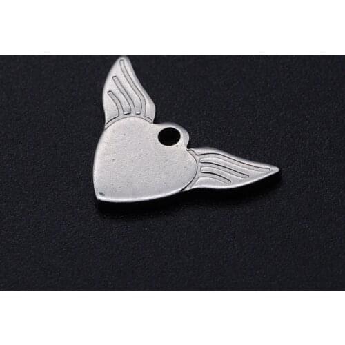 5pcs/lot 100% Stainless Steel Heart Angel Wing DIY Charm Pendant Wholesale Bracelet Making Charms Top Quality Accept OEM Order
