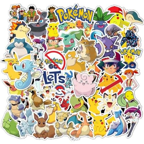 50pcs Cartoon Anime Pokemon Stickers Kawaii Pikachu Stikers Skateboard Bicycle Guitar Laptop Kids Waterproof stikers Toys