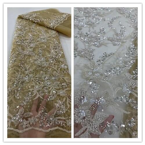 African Lace Fabric with bead Embroidered Nigerian Wedding Lace Fabric High Quality French Tulle Lace Fabric ZH-388684 for Dress