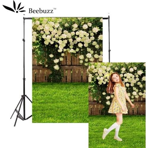 Beebuzz photo backdrop wooden fences and white flowers in the garden backgroung studio and family portraits photophone