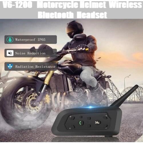 V6-1200 Motorcycle Helmet Wireless Bluetooth Headset Intercom Hands Free Headphone for 6 People motocross motorcycle parts