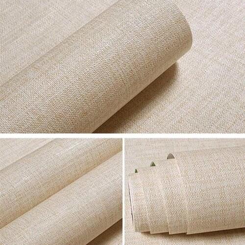 Beige Self adhesive wallpaper waterproof pure gray bedroom living room linen wallpaper thick wall stickers furniture renovation