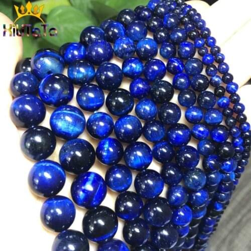 Natural Blue Tiger Eye Stone Beads Round Loose Spacer Beads For Jewelry Making DIY Bracelet Necklace 15'' Pick Size 6/8/10/12mm