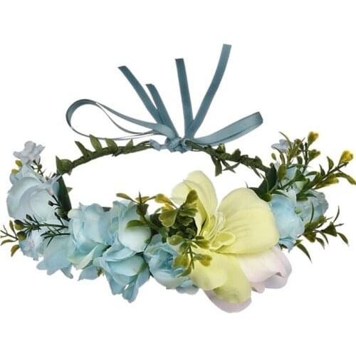 Floral Crown Handmade Bridal Colorful Flower Garland with Ribbon Photo Props