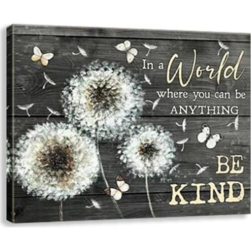 Rustic Black Wood Texture Plant Grass Dandelion Canvas Painting Room Posters Be Kind Inspiration Motivation Printing Wall Decor