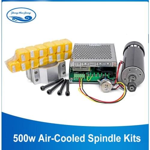 0.5kw Air Cooled Spindle ER11 Chuck CNC Spindle Motor 500W + 52mm Clamps+Power Supply Speed Governor For Engraving