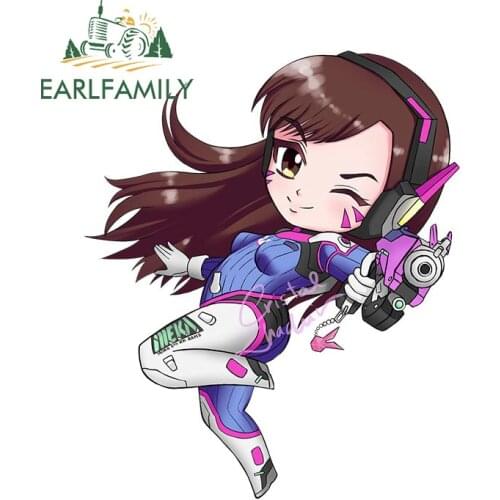 EARLFAMILY 13cm x 10.9cm for Overwatch D.Va Car Stickers Scratch-Proof Waterproof Decals Personality Windshield Vinyl Car Wrap