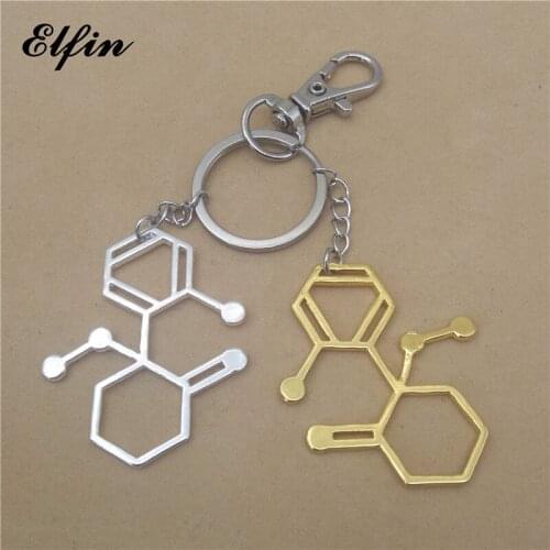 Elfin Trendy Small Ketamine Molecule Key Chains in Rectangle Multipolar Neuron Biology Gift Psychology Jewellery Key Rings