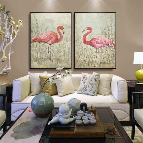 HAOCHU Pink Flamingo Canvas Painting For Living Room Home Decor Painting Visionary Print Poster Simple Nordic Wall Picture