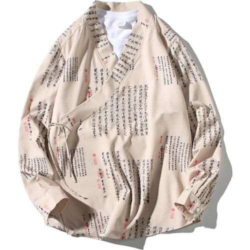 Men Japan Style Kimono Cardigan Shirt Coat Traditional Loose Letter Printing Fashion Casual Thin Jacket Men Summer Outerwear
