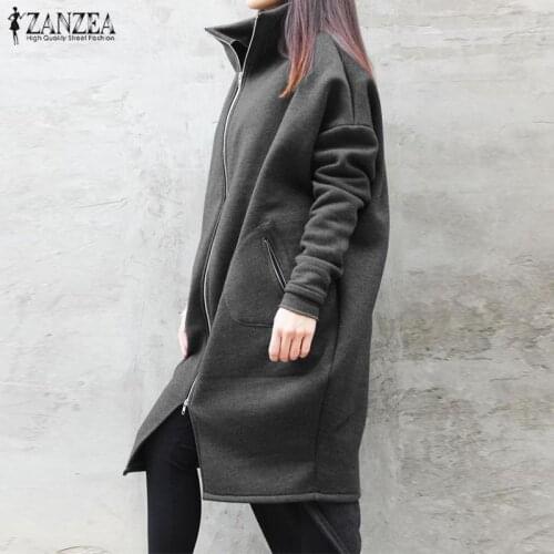 2021 ZANZEA Fashion Zipper Coat Womens Long Jackets Long Sleeve Tops Outwear Female Casual Turtleneck Parkas Plus Size Hoody