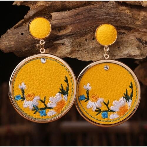 Embroidered Flowers Leather Earring Jewelry Retro Bohemian New Diy Handmade Hot Sale Drop Unique Fashion Party Holiday Earrings