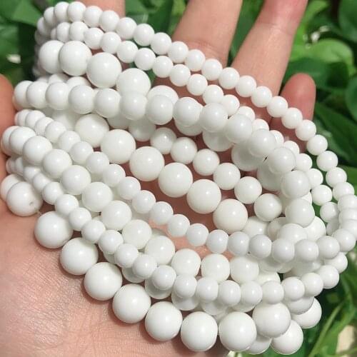 Wholesale Smooth White Agates Stone Round Beads For Jewelry Making Spacer Loose Beads 4 6 8 10 12mm Diy Bracelet 15" Strands