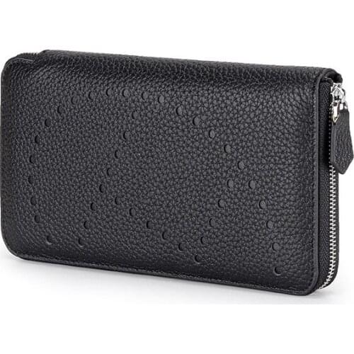 Fashion Long Womens Purse With Inner And Outer Full Head Leather Hollow Out Multi Card Wallet Hand Zipper Bag High Capacity