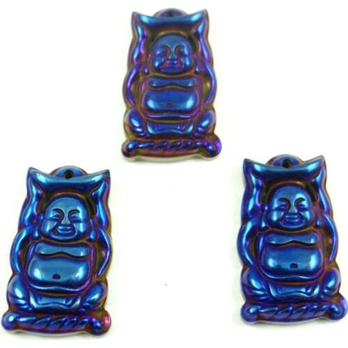 Natural Quartz crystal Titanium Hematite hand-Carved Buddha Gem pendant for diy jewelry making necklace Accessories3pcs