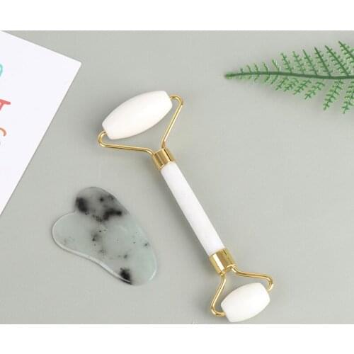 2pcs Guasha Facial Jade Roller Face Thin+Body Gua Sha Board Massager Tool Set