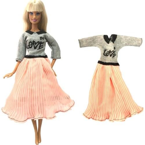NK 1 Pcs Fashion Doll Blouse Love Pattern Shirt Long Skirt Casual Outfit Clothes Accessories for Barbie Doll Kids Toy 286 12X