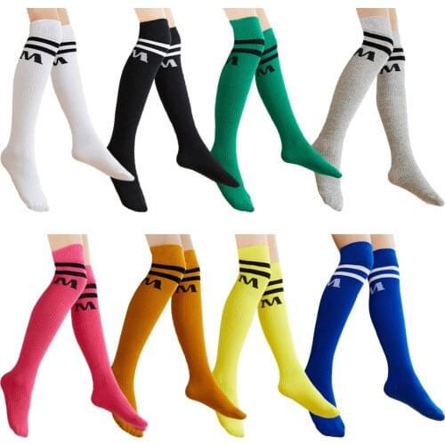 New 8pcs Girls Socks Striped Skateboard Cotton Stockings Kids Soccer Long Sock Over Knee Casual Breathble Calf Tights Colorful