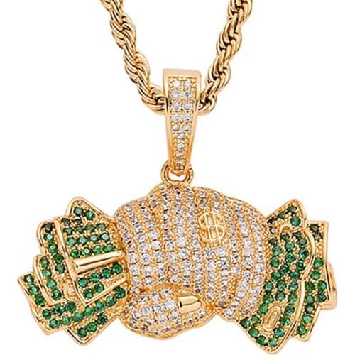 New Fashion Charm Hip Hop Jewelry Claw Setting AAA CZ Stone Bling Ice Out Hand Money Dollars Pendants Necklaces for Men Women