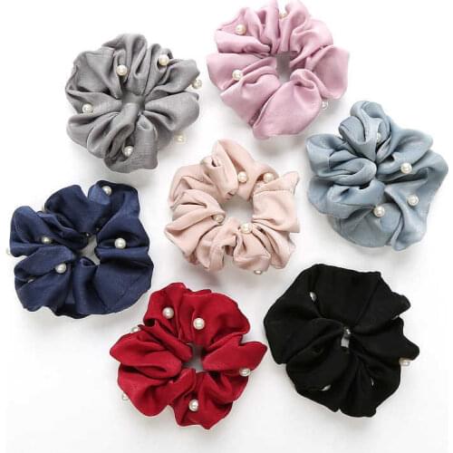 New Women Imitation Pearl Satin Hair Scrunchies Stretchy Ponytail Holder Elastics Hair Bands Hair Ties Accessories for Girls