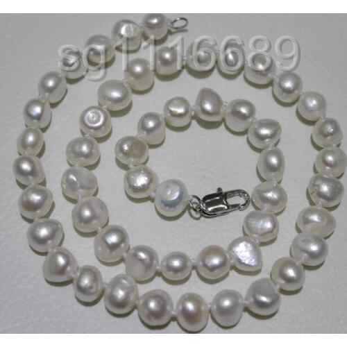 New 10-12mm white baroque freshwater cultured pearl Necklace 18"