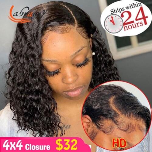 13x6 Lace Frontal Short Bob Human Hair Wigs Deep Wave Kinky Curly Pixie Cut Front Wig Brazilian Jerry Curl 4x4 Closure for Woman
