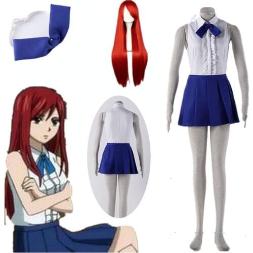 Halloween Party Dress Cosplay Costume Anime Fairy Tail Cosplay Women Girl School Uniforms Fantasia Lucy Heartfilia Costume wig